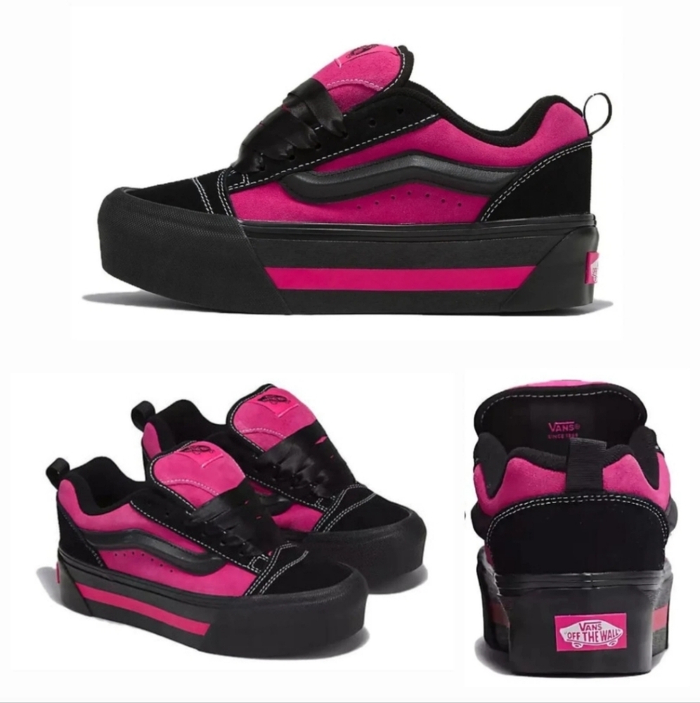 Vans Pink and Black Knu Stack Platform Low-Top Skate Sneakers